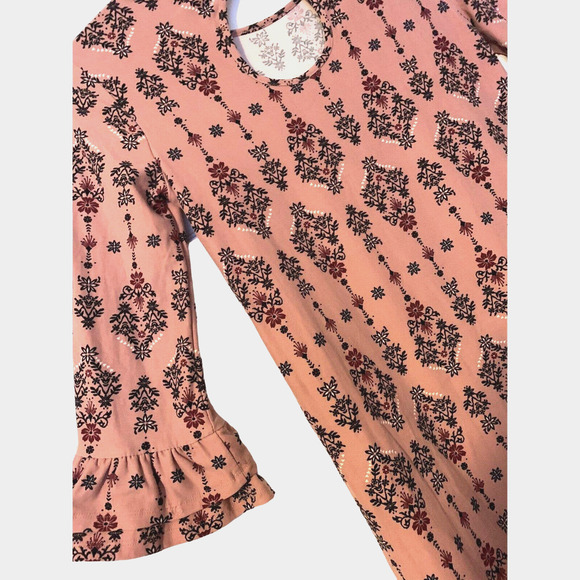 Pink Rose Tunic Trapeze Dress Small Women Dark Pink Floral Bell Sleeves Y2KStyle - Picture 6 of 13